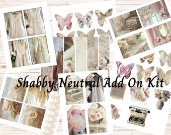 Francesca Shabby Neutrals Add On Kit, journal kit, ephemera, Junk Journal Paper, Paper Kit, Shabby Chic Paper, Digital Downloads