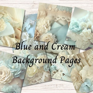 Blaue Hintergrundseiten, Blaues, Creme und Weisses Junk Journal Papier, Paper Kit, Shabby Chic Papier, Blaues Scrapbook Papier, Digitale Downloads