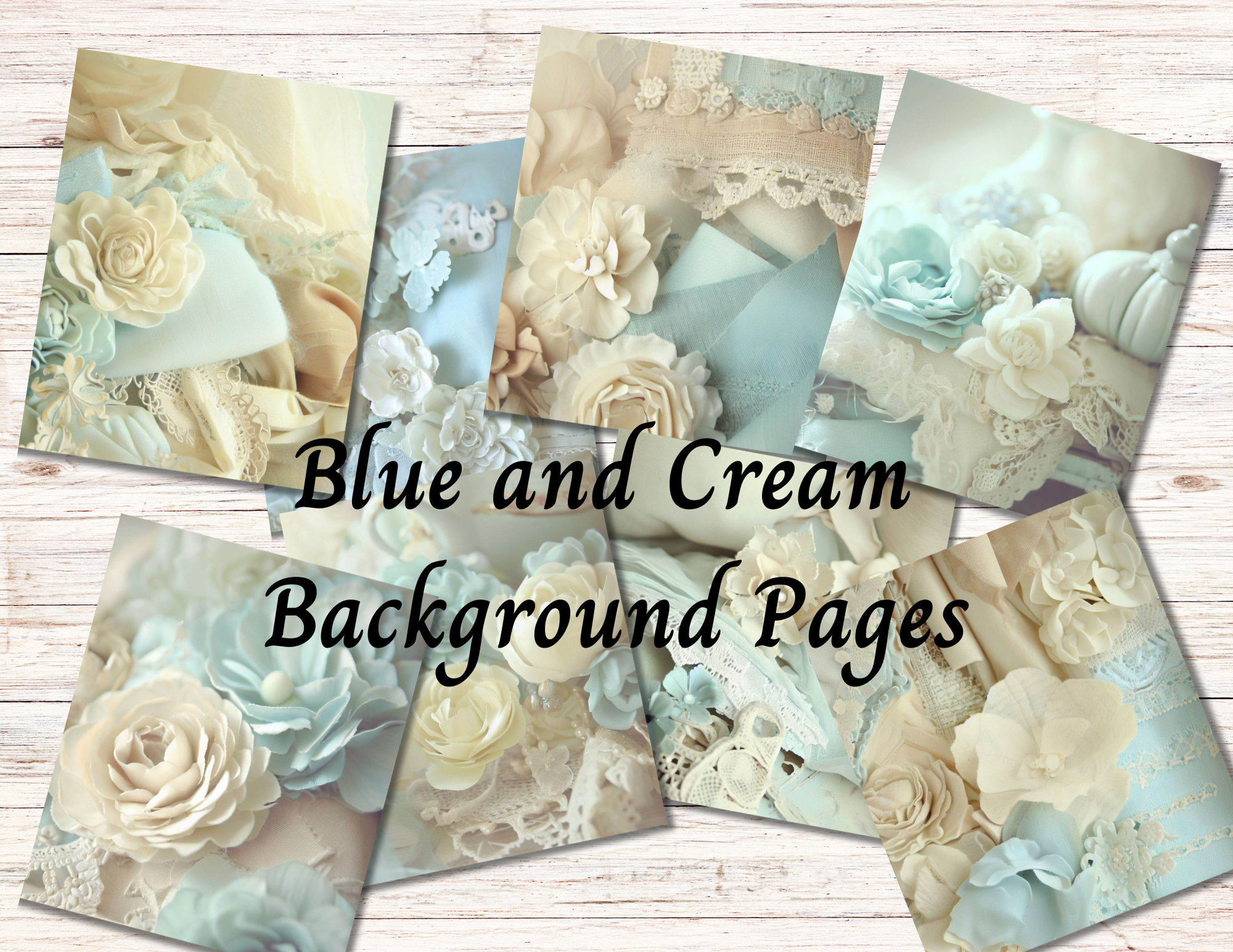 Blue Background Pages, Blue, Cream and White Junk Journal Paper, Paper Kit, Shabby Chic Paper, Blue Scrapbook Paper, Digital Downloads