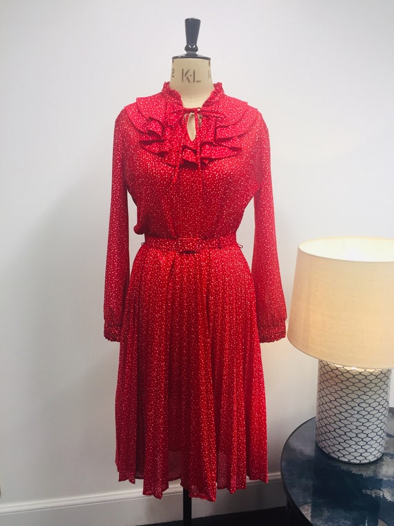 Original vintage 70s dress secretary geek red pol… - image 1