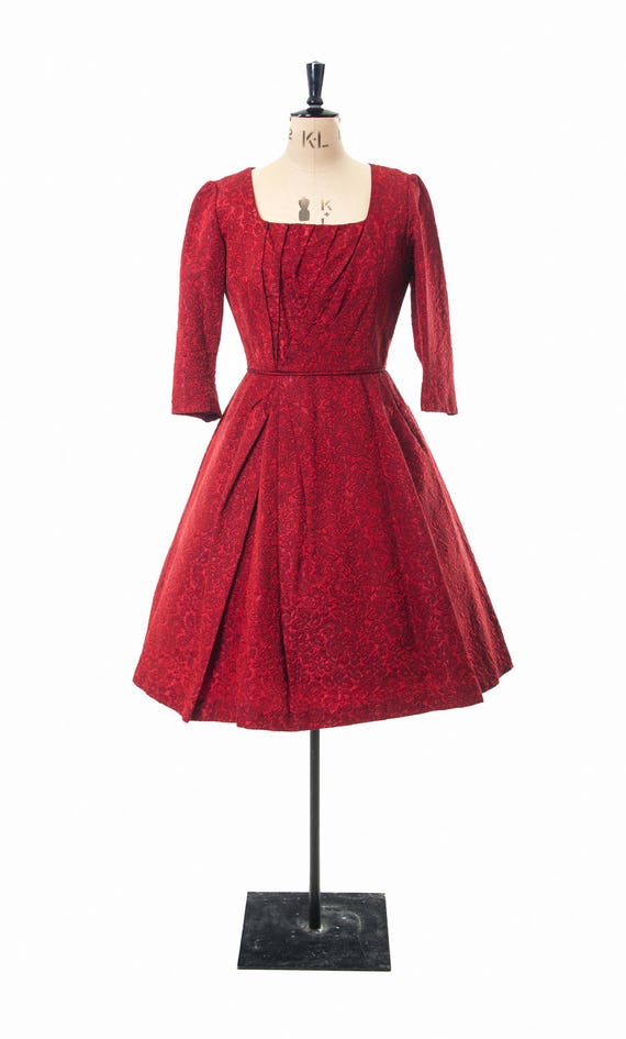 Original 1950s red black sumptuous brocade dress i