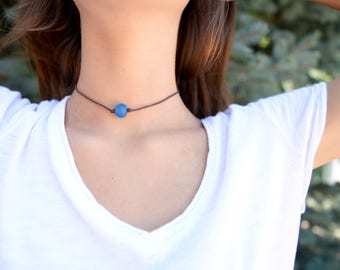 Night Sky Recycled Glass Necklace - Eco-Friendly Necklace - Vegan Necklace - Vegan Leather Choker