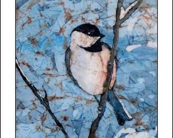 Winter Chickadee Watercolor Batik Greeting Card: for friendship, encouragement, all-occasion