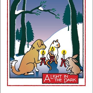 Cartão de felicitações para gatos e cachorros - Uma luz no escuro: para Natal, solstício de inverno, ano novo