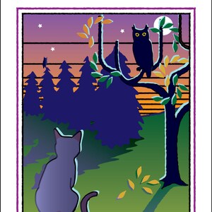 Halloween Cat and Owl Card: Who? Hoo!