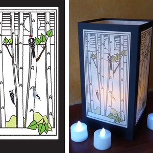 Paper luminary - &quot;Birch Woods&quot; bird design