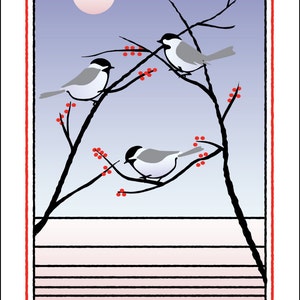 Carte de vœux illustrée, « Voici », Carte de vœux en papier recyclé, Noël, Solstice d’hiver, Nouvel An, Œuvres d’art Chickadee