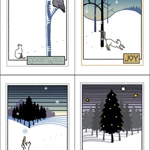 Juego de 4 tarjetas de felicitación navideñas con gatos: buena voluntad, alegría, esperanza y paz para Navidad, solsticio de invierno, Año Nuevo, gato siamés