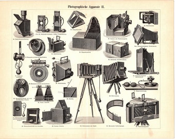Original 1896 Antique lithography print history of the photographic camera Photography image optical lenses digital sensor aperture analogue