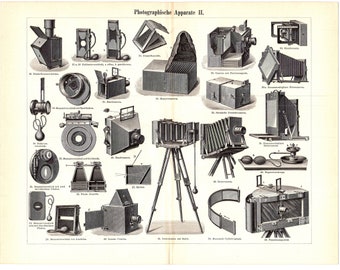 Original 1896 Antique lithography print history of the photographic camera Photography image optical lenses digital sensor aperture analogue