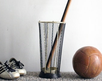 Mid-century Hagenau black and gold brass umbrella stand - Made in Austria in the 1950s