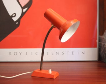 Space age 70s vintage orange gooseneck desk lamp.
