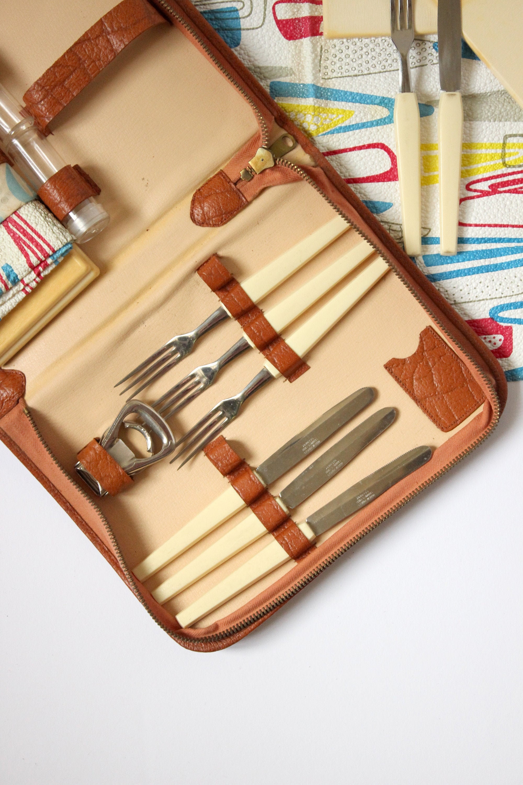 Vintage Solingen Set Tourist For 4 Person Of Cutlery Stainless Steel Accessory Case Picnic Camping A