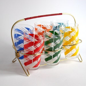 Set of 6 glasses in brass holder, 1960s. Mid-century design. France