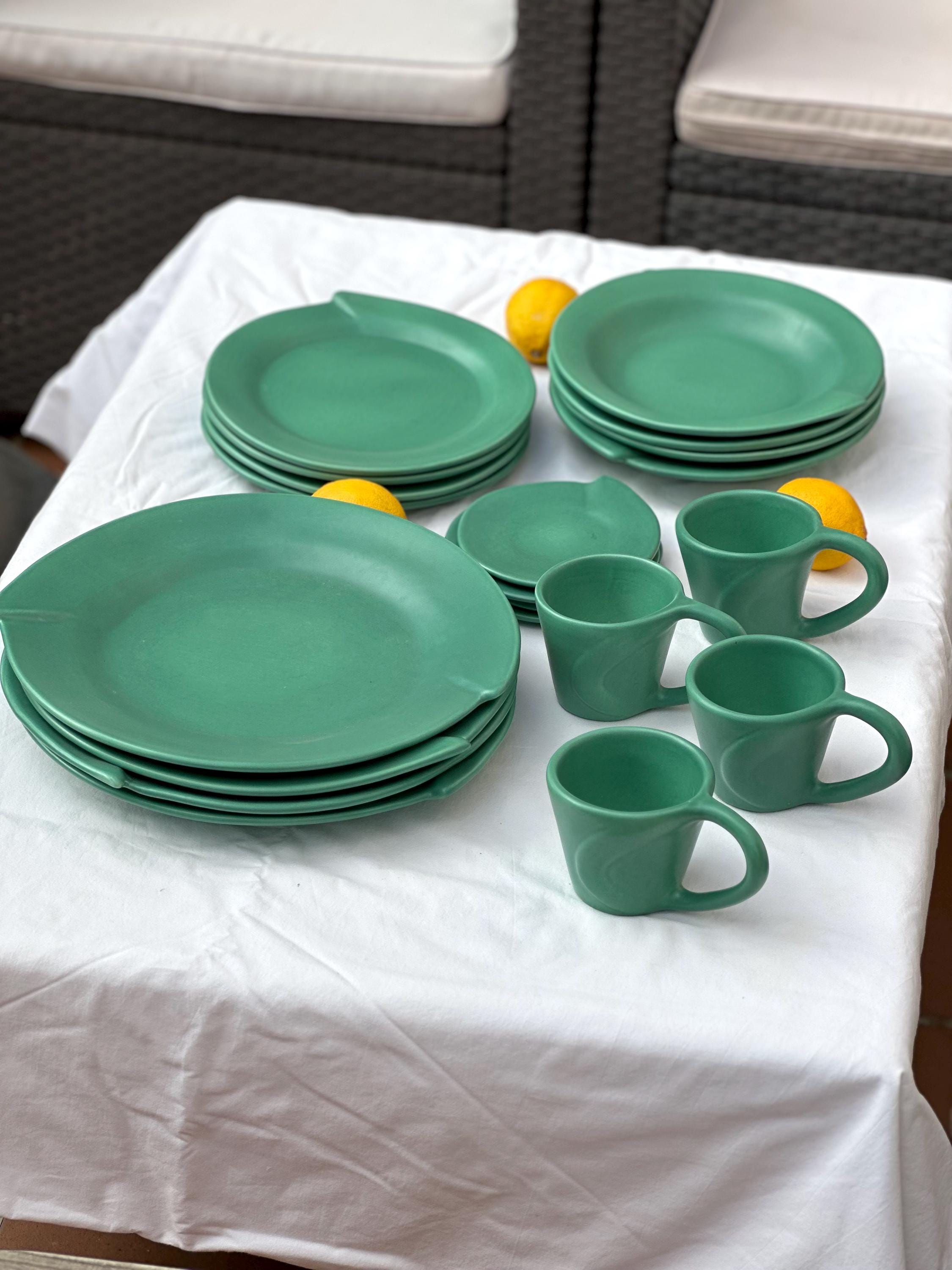 Julie Sanders “cyclamen” Dinnerware Set – Matte Green Ceramic, 20