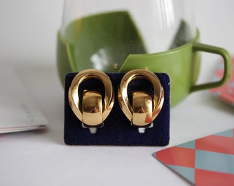 1980s Gold-Plated Chunky Clip-On Earrings - Handcrafted in Salzburg