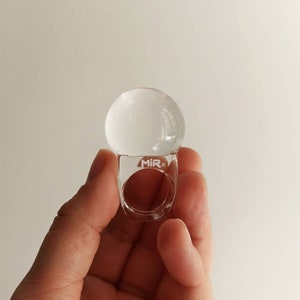 MIR Lucite Sphere Orb Ball Ring - Mid Century Modern. Designed by Carlo Pagani MiR of Italy. Italian MCM. Signed MiR. Made in Italy.