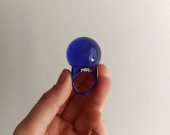 MIR Lucite Sphere Orb Ball Ring - Mid Century Modern. Designed by Carlo Pagani MiR of Italy. Italian MCM. Signed MiR. Made in Italy.