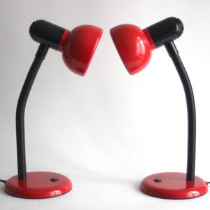 Memphis style pair of gooseneck red and black Lamps. Germany 1980s.