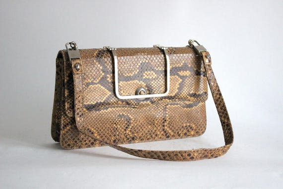 Exquisite Vintage Python Print Leather Shoulder B… - image 2