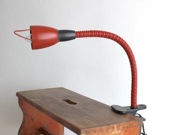 Red IKEA K9701 clamp lamp – vintage 80s desk light with flexible neck | EU Plug