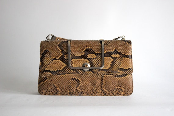 Exquisite Vintage Python Print Leather Shoulder B… - image 1