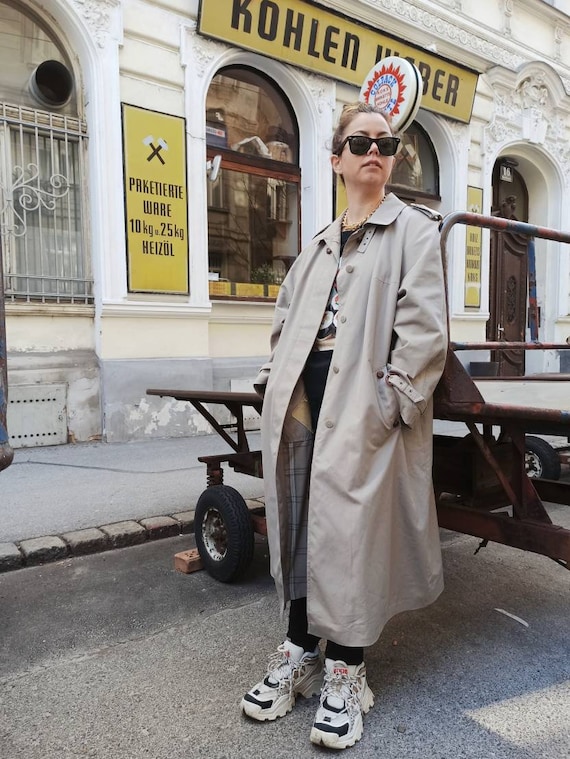 80s oversize trench 80s gray rain coat with shoulder pads 80s double breasted trench
