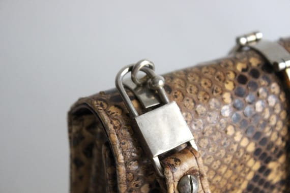 Exquisite Vintage Python Print Leather Shoulder B… - image 4