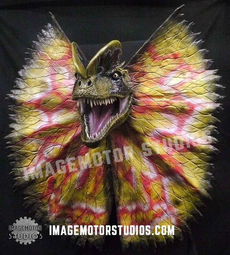 Life size Dilophosaurus spitter dinosaur head prop replica image 1