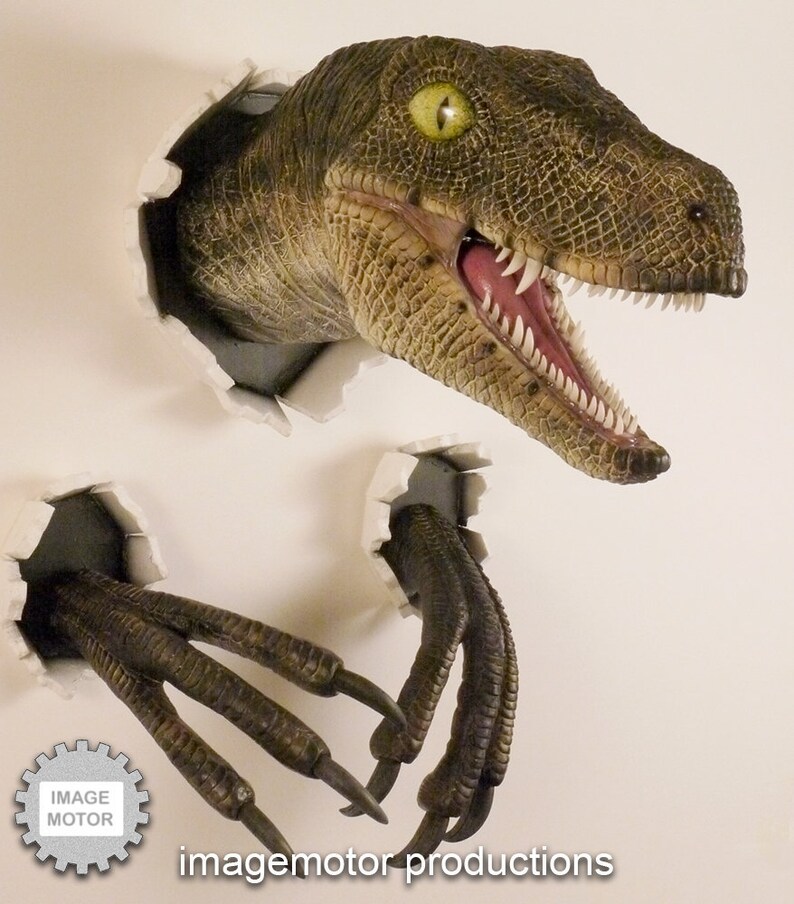 Wall bursting Velociraptor with claws prop replica set New Etsy