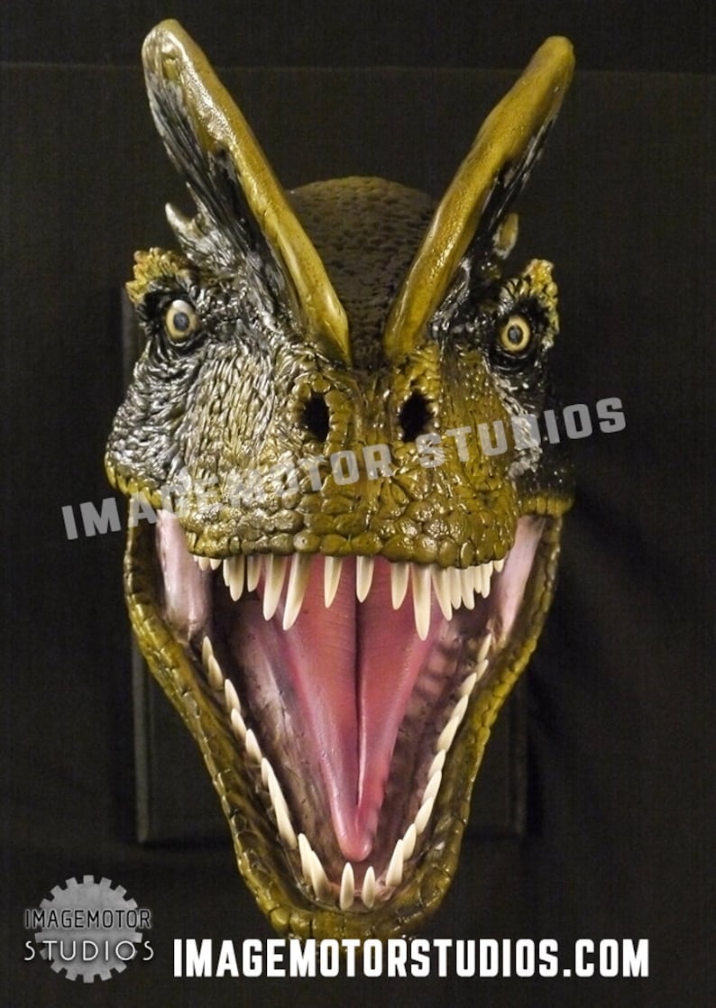 Life size Dilophosaurus spitter dinosaur head prop replica image 2