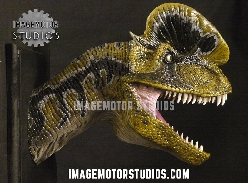 Life size Dilophosaurus spitter dinosaur head prop replica image 4