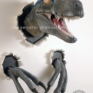 wall bursting blue velociraptor prop replica - New version!