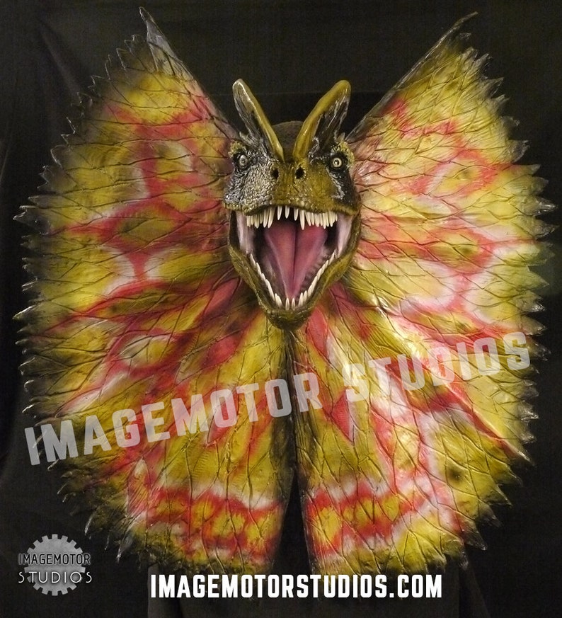 Life size Dilophosaurus spitter dinosaur head prop replica image 8