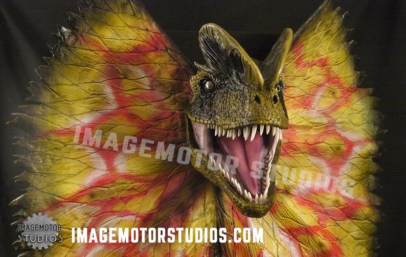 Life size Dilophosaurus spitter dinosaur head prop replica image 9