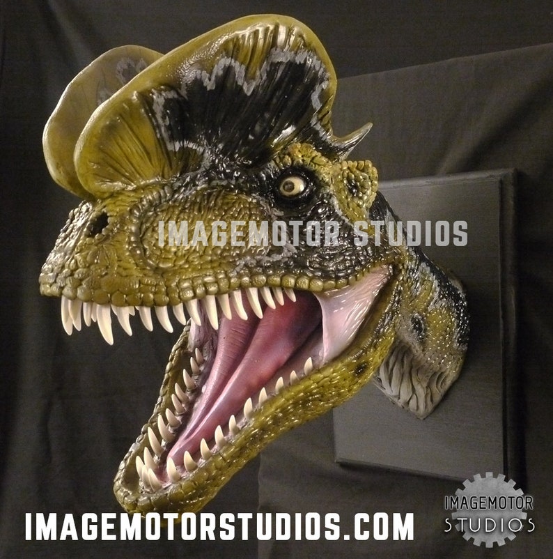 Life size Dilophosaurus spitter dinosaur head prop replica image 5