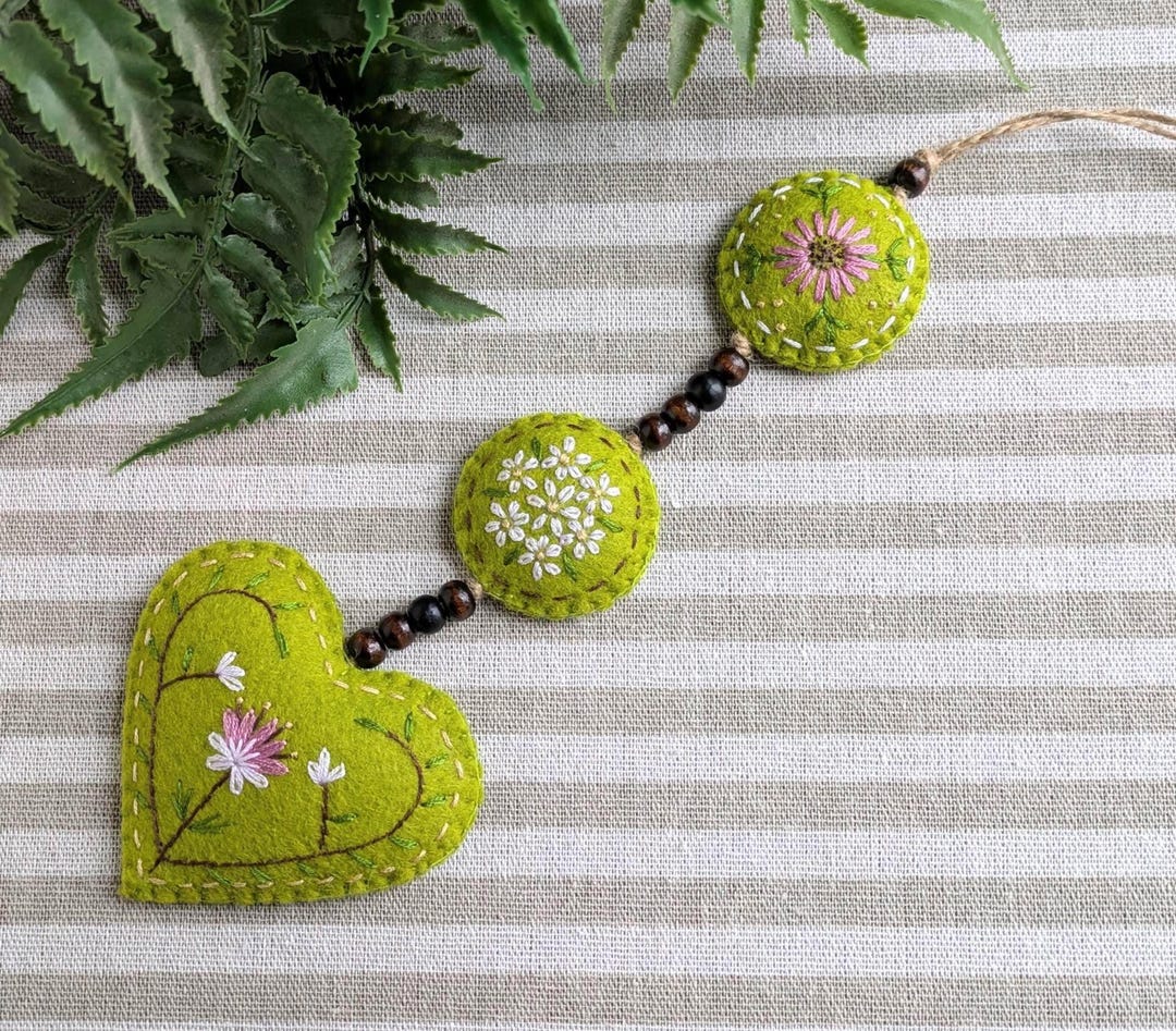 Hand Embroidered Felt Hanging Heart Decoration - Etsy UK