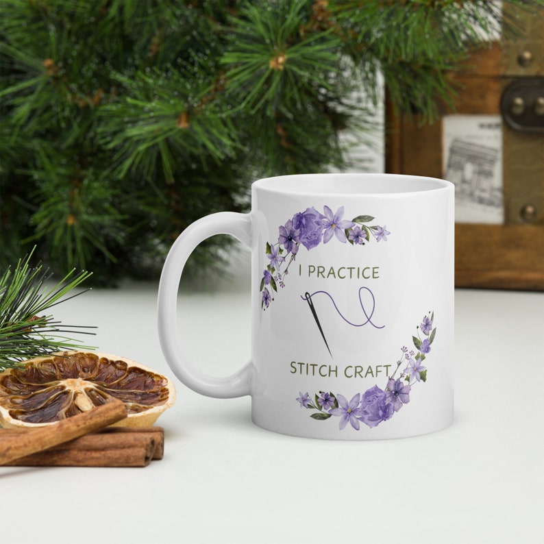 Sewing Themed Ceramic Mug "I Practice Stitch Craft", Coffee Mug, Sewing Gift, Sewing Mug