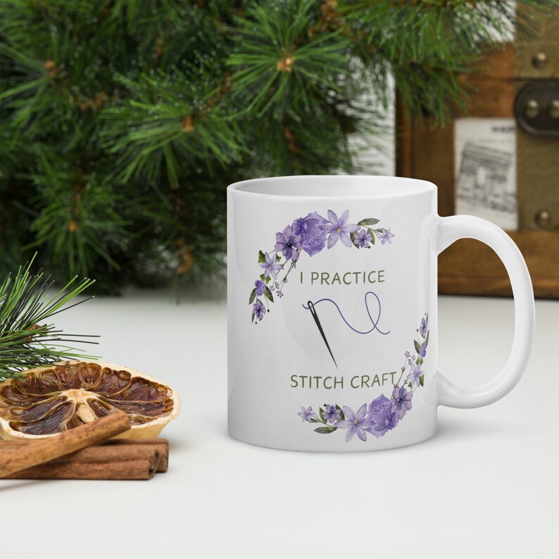 Sewing Themed Ceramic Mug "I Practice Stitch Craft", Coffee Mug, Sewing Gift, Sewing Mug