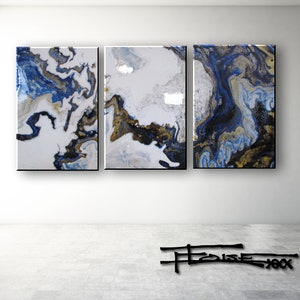 Extra Large 3 piece painting, High Gloss Resin Art, Abstract, Modern Canvas Wall Art