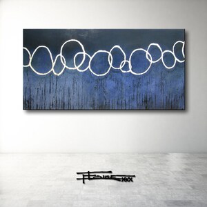 Blue Modern Textured Painting, Ready to Hang Canvas Wall Art, Extra Large Artwork
