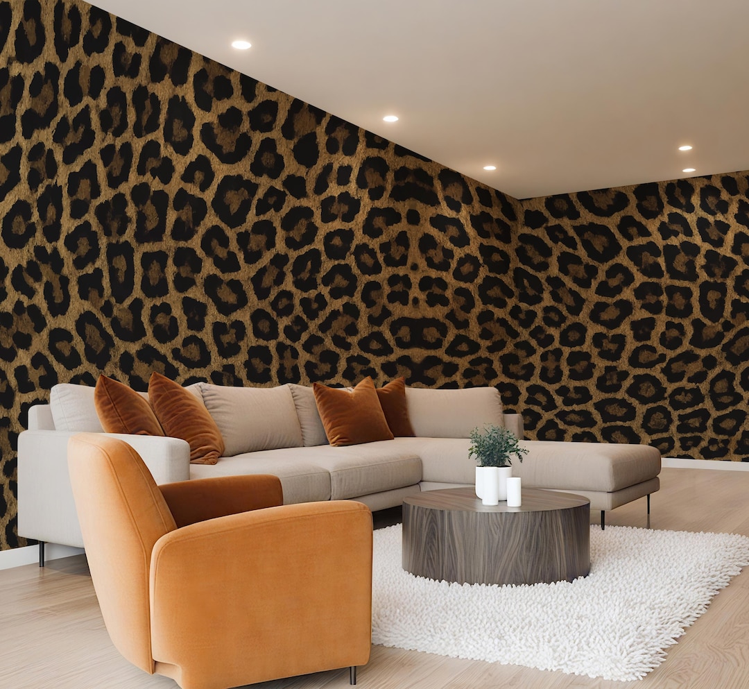 Leopard Print Wall Mural, 40 Inch Wide Rolls. Luxury Textured Wallpaper ...
