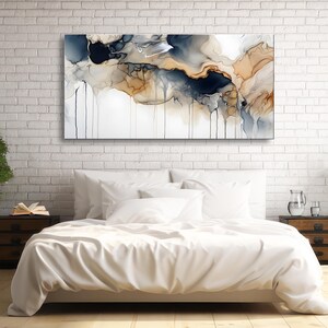 Navy Blue and Gold High Gloss Canvas Art: Extra Large, Ready to Hang