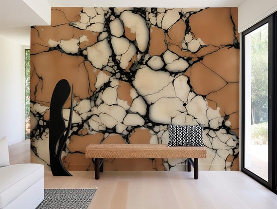 Terracotta Stone Wall Mural, Marble Stone Peel & Stick or Textured Non-Woven Wallpaper