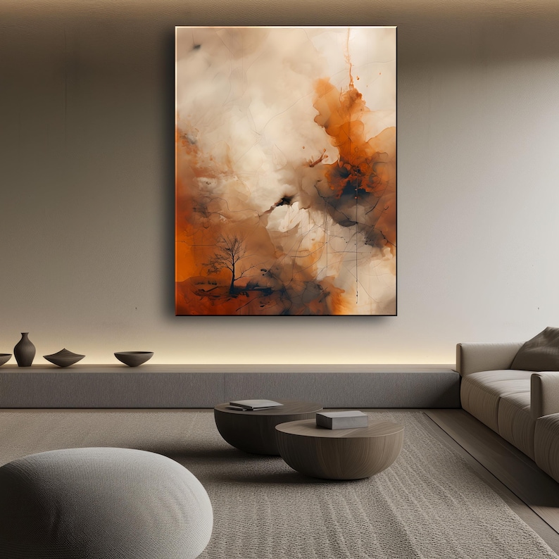Textured Abstract Canvas Wall Art: Rust Orange & Gray Vertical Painting ...