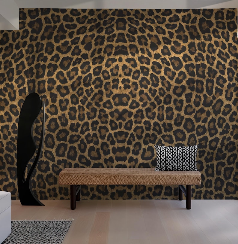 Leopard Print Wall Mural, 40 Inch Wide Rolls. Luxury Textured Wallpaper ...