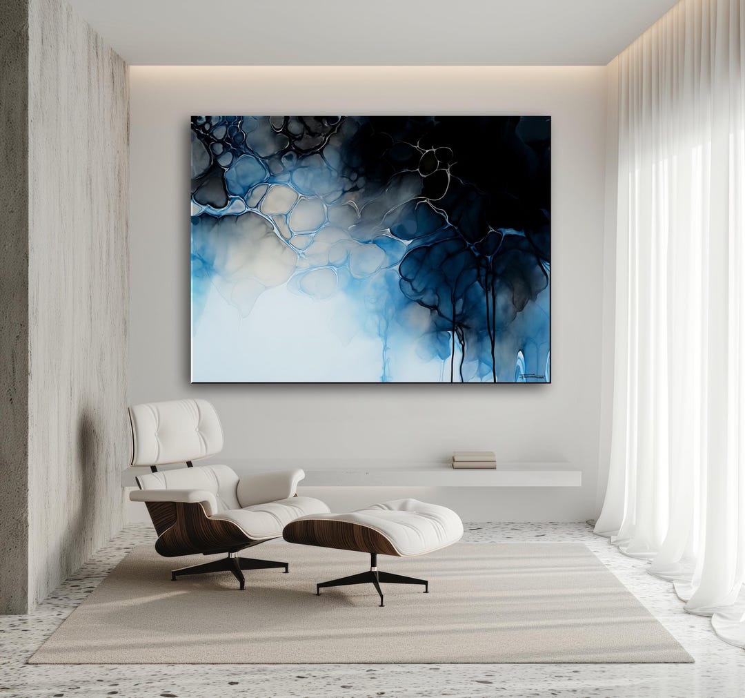 Large Wall Art Oversized Horizontal Canvas Wall Art Blue Abstract ...