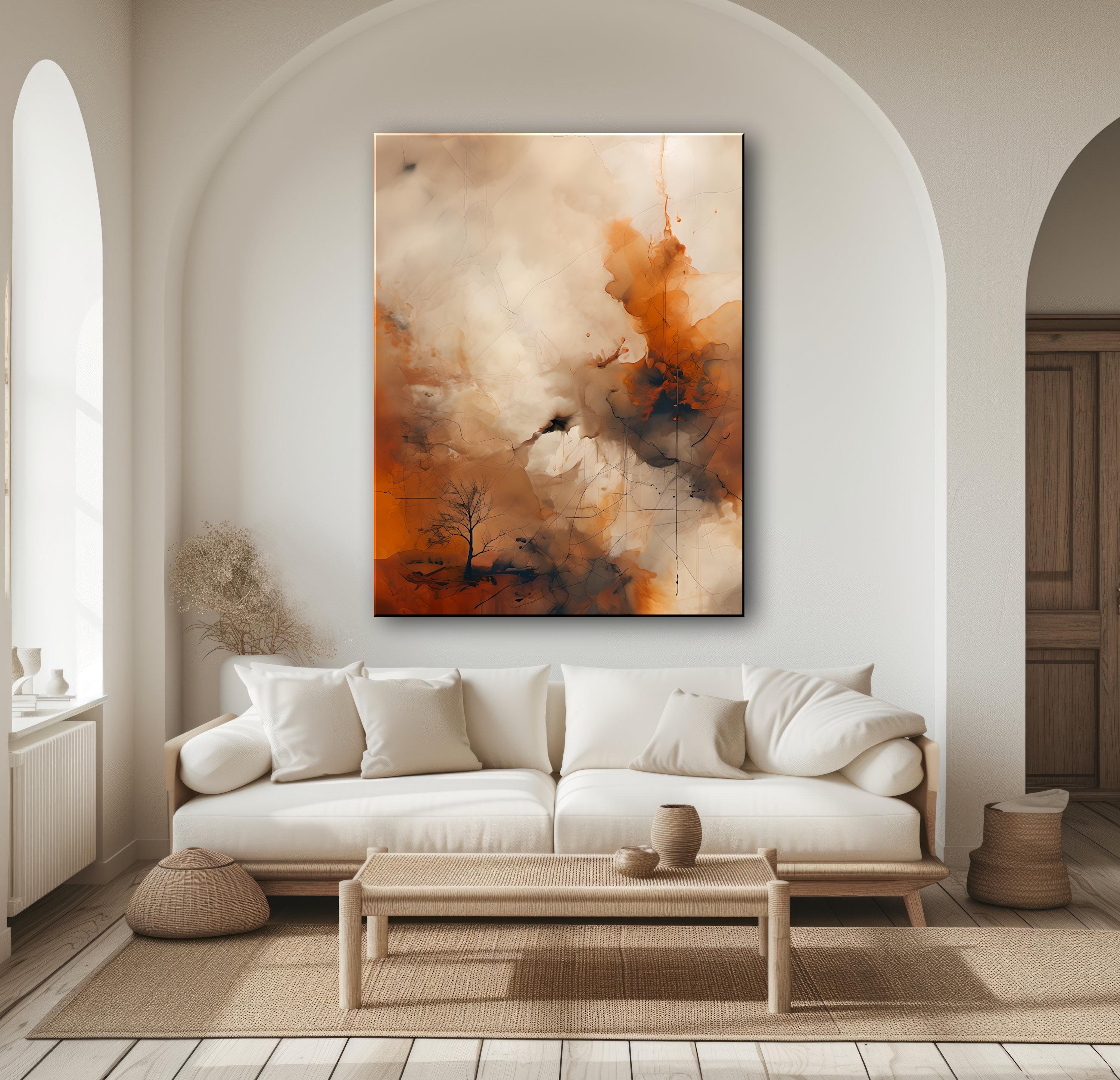 Textured Abstract Canvas Wall Art: Rust Orange & Gray Vertical Painting ...