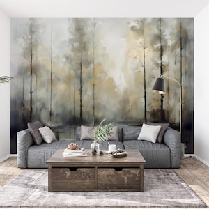 Abstract Forest Wallpaper Mural Neutral Color Tranquil Wallpaper for Bedroom