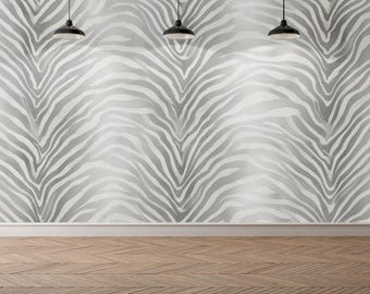 Muted Zebra Print Luxury Wallpaper, Soft Gray Wide Rolls, Made USA